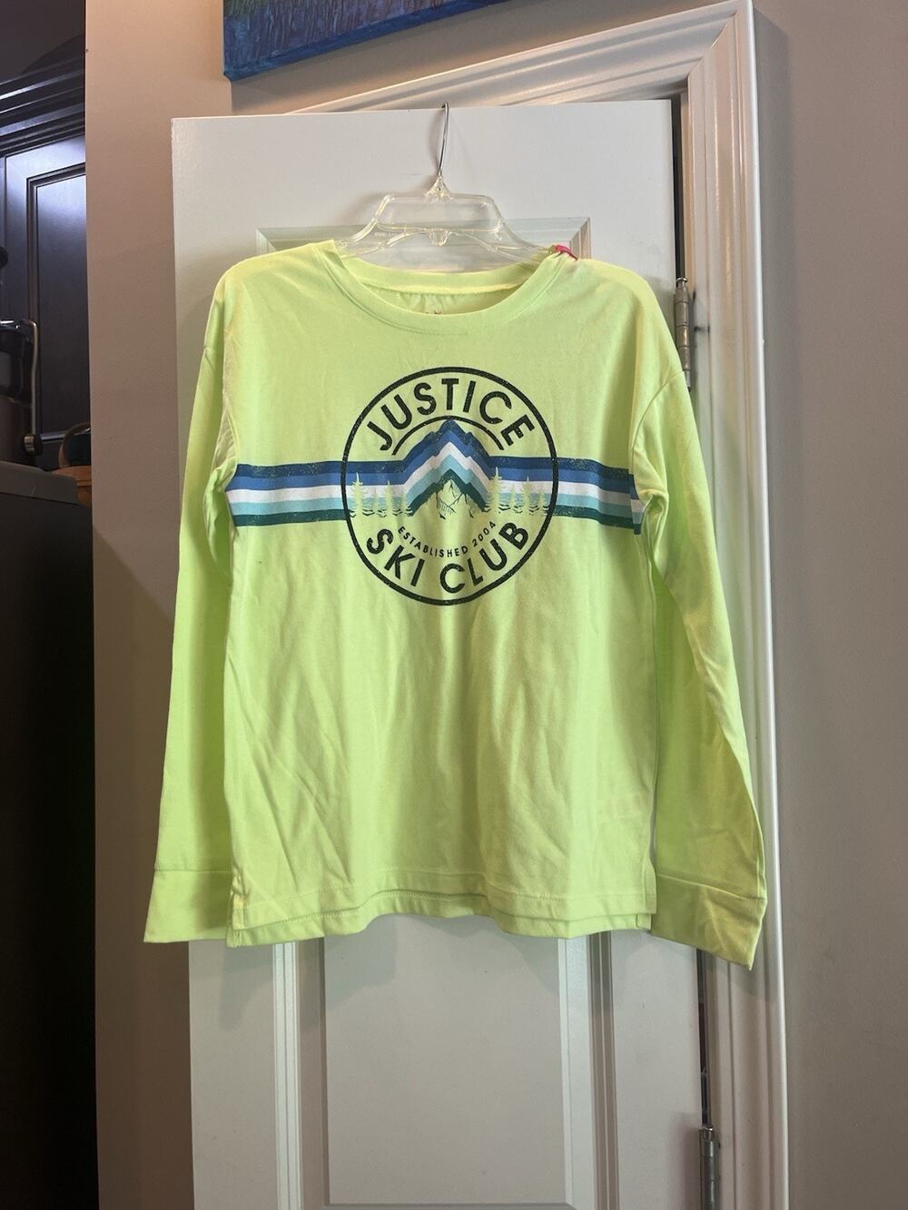 Justice Ski Club Graphic Lime Green Long Sleeve T Size 12-14